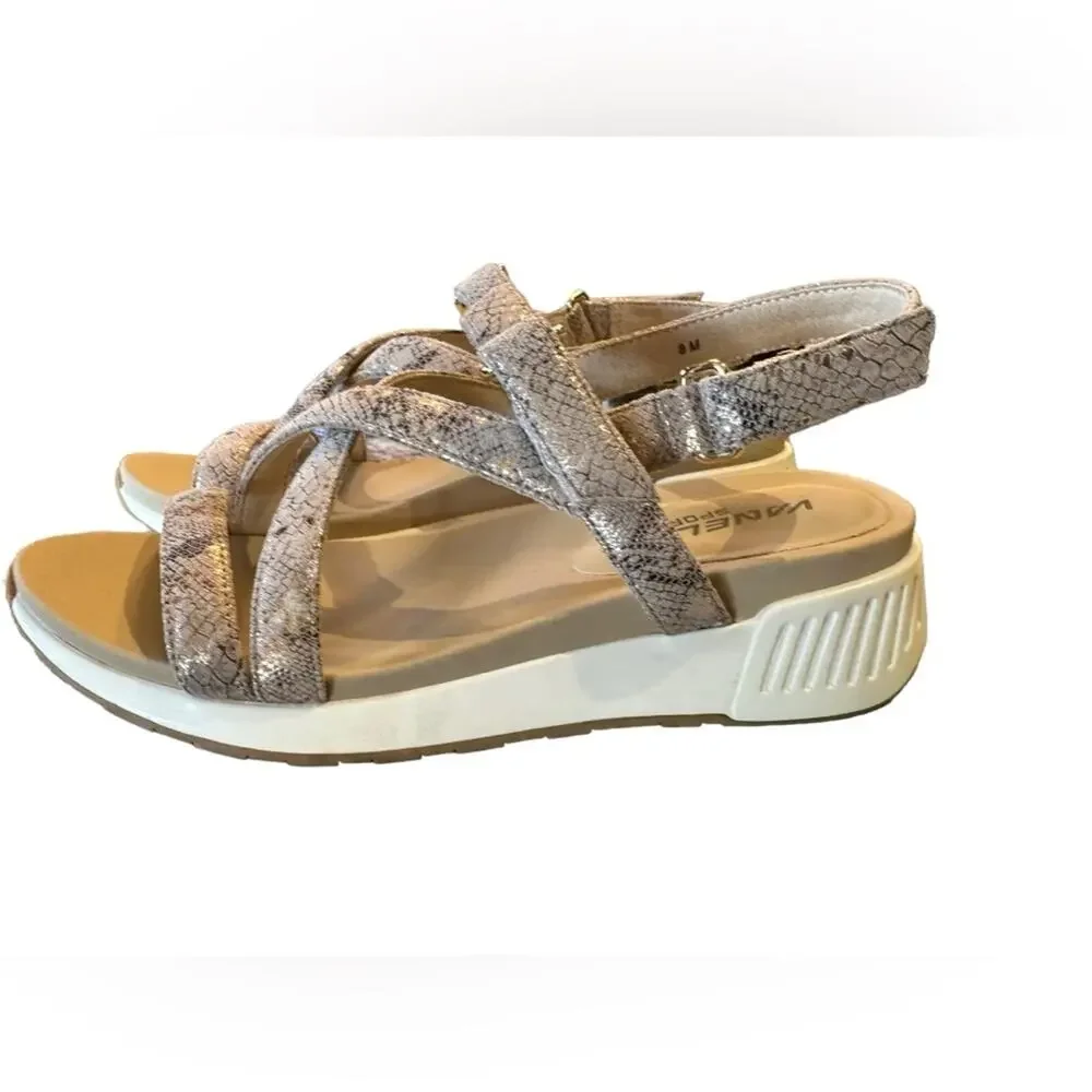 Vaneli Women’s Size 8 Snake Print Sandals Natural/Gold tones